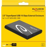 DeLOCK Externes Gehäuse für 2.5″ SATA HDD / SSD mit SuperSpeed USB 10 Gbps (USB 3.1 Gen 2), Laufwerksgehäuse schwarz