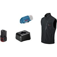 Bosch Professional Heat+Jacket GHV 12+18V Kit Größe 3XL, Arbeitskleidung schwarz, inkl. Ladegerät GAL 12V-20 Professional, 1x Akku GBA 12V 2.0Ah