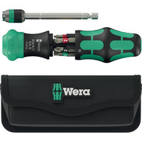 Wera Kraftform Kompakt 20 RA-R mit Tasche, Bit-Satz schwarz/grün, 6-teilig, 1/4", mit Ratschenfunktion und Rapidaptor Schnellwechselfutter