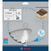 Bosch Professional PRO Wood cordless Kreissägeblatt, Ø 184mm, 24Z Bohrung 16mm, für Akku-Kappsägen