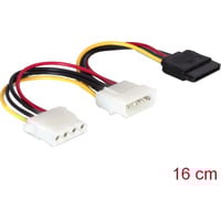 DeLOCK Stromkabel 4 Pin Stecker > SATA 15 Pin Buchse + Floppy 4 Pin Buchse, Y-Kabel 16cm