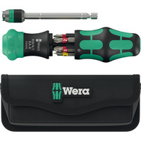 Wera Kraftform Kompakt 25 RA-R mit Tasche, Bit-Satz schwarz/grün, 6-teilig, 1/4", mit Ratschenfunktion und Rapidaptor Schnellwechselfutter