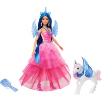 Mattel Barbie Saphire Puppe mit Einhorn mit blauen Haaren und pinkfarbenem Kleid