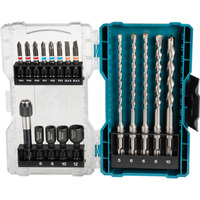 Makita Bohrer-Bit-Set SDS Plus, 18-teilig, Bohrer- & Bit-Satz Klappbox mit transparentem Deckel