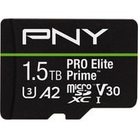 PNY Pro Elite Prime microSD 1,5 TB, Speicherkarte schwarz/grün, Class 10, U3, V30, A2, SD-Adapter