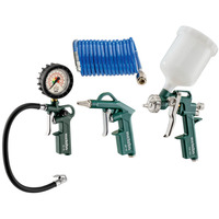 Metabo LPZ 4 Set (601585000) Druckluft-Werkzeugset, Ausblas-Werkzeug inkl. Blaspistole, Reifenfüllmessgerät, Farbspritzpistole
