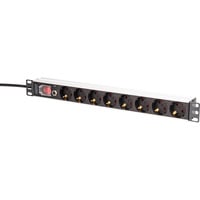 Digitus Steckdosenleiste 19" PDU mit Aluminiumprofil, 8-fach schwarz/aluminium, 2 Meter Kabel, 1 HE, mit Schalter und Überspannungsschutz