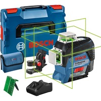 Bosch Akku-Linienlaser GLL 3-80 CG Professional, 12Volt, mit BM 1, Kreuzlinienlaser blau/schwarz, Li-Ionen Akku 2Ah, in L-BOXX, grüne Laserlinien