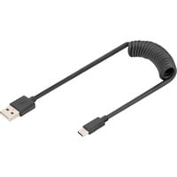 Digitus USB 2.0 Spiralkabel USB-A > USB-C schwarz, 1 Meter, PD, Laden mit bis zu 60 Watt