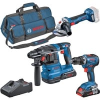 Bosch Kombi-Set 18V: GSR 18V-55 + GWS 18V-7 + GBH 18V-22, Werkzeug-Set blau, 2x Akku ProCORE18V 4,0Ah, Werkzeugtasche