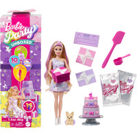 Mattel Barbie Party Unboxed Haustier Geburtstag Serie - lila Kleid, Puppe