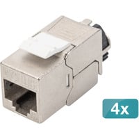 Digitus Cat.6a Keystone-Modul, geschirmt silber, 4 Stück, mit intelligentem Kabelmanager