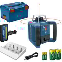 Bosch Rotationslaser GRL 300 HV Professional blau/schwarz, rote Laserlinie, mit Laser-Empfänger LR 45, VARTA Ladegerät + Akkus, in L-BOXX
