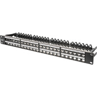 Digitus Modulares High Density Patch Panel, 24-Port, Rack Mount, geschirmt, Patchpanel schwarz, 1 HE, für Keystone-Module, mit Beschriftungsfeld