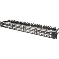 Digitus Modulares High Density Patchpanel, 48-Port, Rack Mount, geschirmt schwarz, 1 HE, für Keystone-Module, mit Beschriftungsfeld