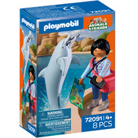 PLAYMOBIL 72091 Animals & Friends Zoo: Delfin und Besucherin, Konstruktionsspielzeug 