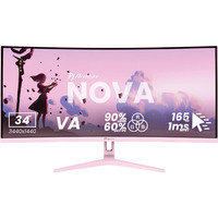 Arozzi Nova 34T2K165, Gaming-Monitor 86.4 cm (34 Zoll), pink, UWQHD, VA, Curved, HDMI, DP, Lautsprecher, 165Hz Panel