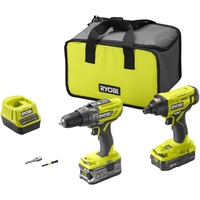 Ryobi ONE+ Akku-Schlagbohrschrauber- / Schlagschrauber-Set R18PDID2-252S, 18Volt grün/schwarz, 2x Li-Ionen Akku (2,0Ah + 5Ah), Werkzeugtasche