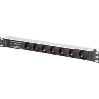 Digitus Steckdosenleiste 19" PDU mit Aluminiumprofil, 7-fach schwarz/aluminium, 2 Meter Kabel, 1 HE, mit Netzfilter und Überspannungsschutz