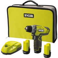 Ryobi Akku-Kompaktschrauber R12DD-220S, 12Volt, Bohrschrauber grün/schwarz, Li-Ion Akku 2,0Ah, Werkzeugtasche