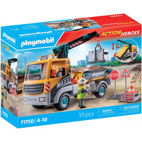 PLAYMOBIL 71750 Action Heroes Baustellen-LKW mit Kran, Konstruktionsspielzeug 