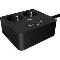 ICY BOX Steckdosenleiste IB-MPS2220B-CH, 2-fach, 3x USB schwarz, 1,9 Meter Kabel, Schalter