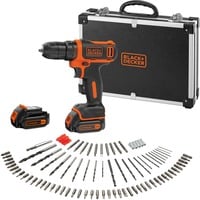 BLACK+DECKER Akku-Bohrschrauber BDCDD12BAFC, 10,8Volt schwarz/orange, 2x Li-Ionen Akku 1,5Ah, Koffer, 100-teiliges Zubehör-Set