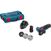 Bosch Akku-Winkelschleifer GWS 12V-76 Professional, 12Volt blau/schwarz, 2x Li-Ionen Akku 3,0Ah, in L-BOXX