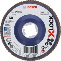Bosch PRO X571 X-LOCK Fächerschleifscheibe, Ø 115mm, K60 Bohrung 22,23mm, gerade