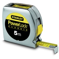 Stanley Bandmaß Powerlock mit Sichtfenster, 5 Meter silber/gelb, 19mm, Kunststoffgehäuse