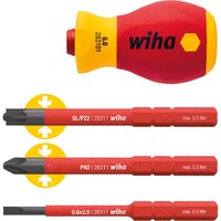 Wiha Schraubendreher mit Bithalter-Set SoftFinish electric slimVario, 4-teilig rot/gelb, Stubby mit slimBits