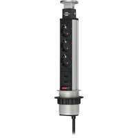 Brennenstuhl Tower Power versenkbare Steckdosenleiste 3-fach silber/schwarz, 2 Meter, 2x USB-A