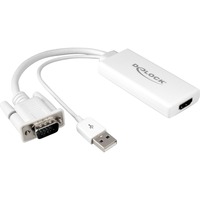 DeLOCK USB 2.0 Adapter, USB-A + VGA Stecker > HDMI Buchse weiß, 25cm