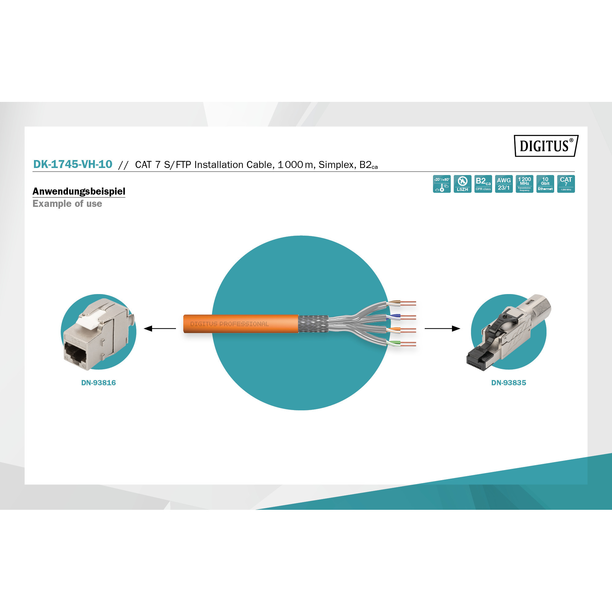 Digitus Professional Cat.7 S/FTP Verlegekabel simplex, B2ca orange, 1.000 Meter Trommel