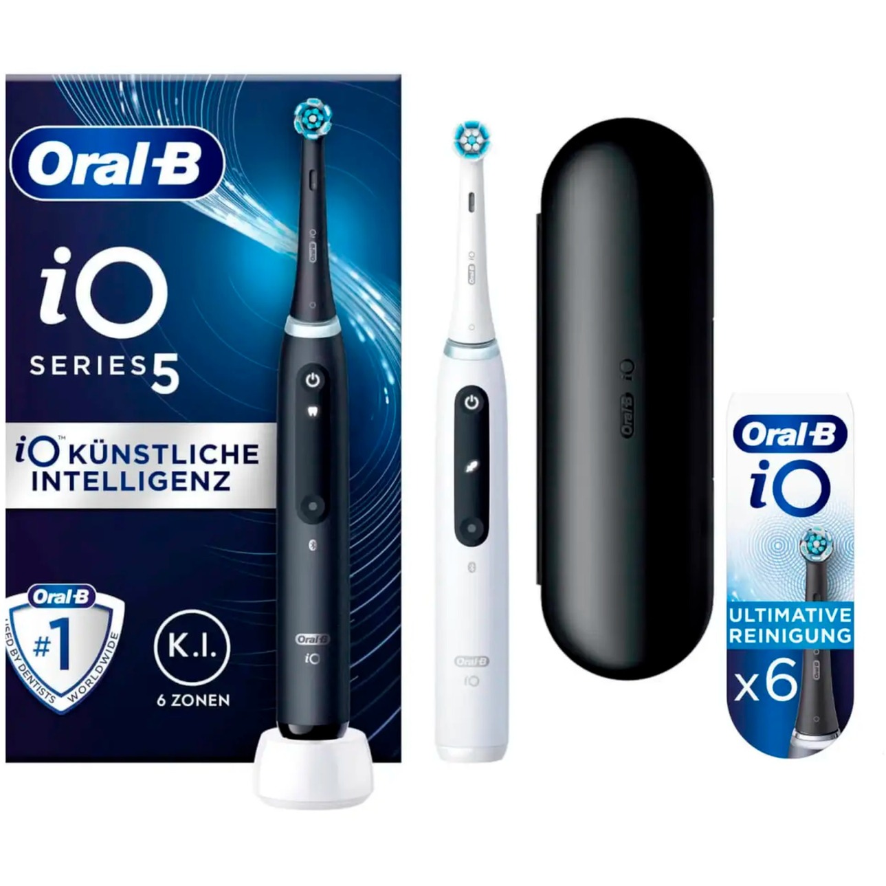 Braun Oral-B iO Series 5 Duo, Elektrische Zahnbürste schwarz/weiß, Matt Black/Quite White inkl. 2. Handstück