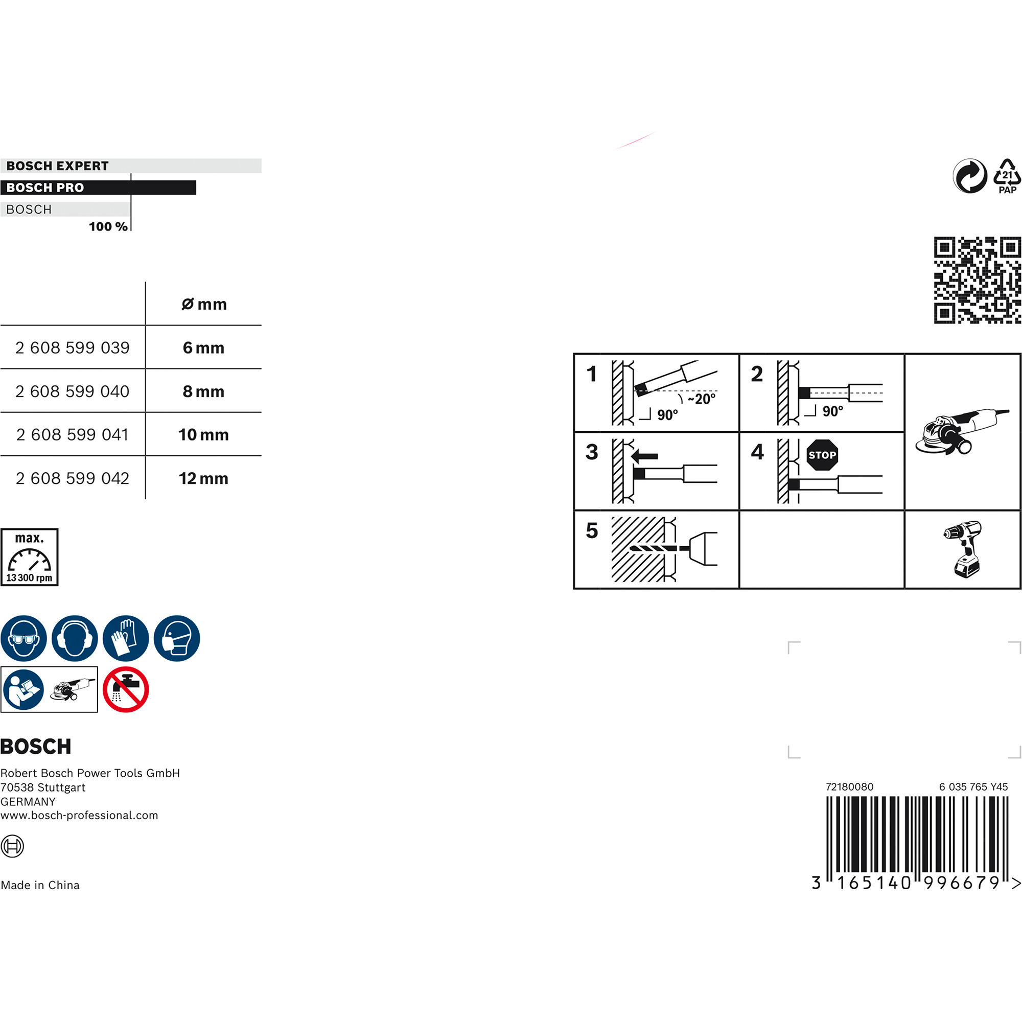 Bosch PRO Ceramic dry X-LOCK Bohrkronen-Set, Ø 6 - 12mm, Bohrer-Satz 4-teilig, für kleine Winkelschleifer