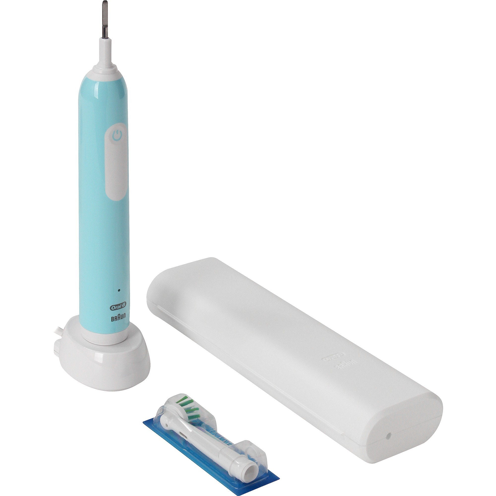 Braun Oral-B Pro 1 Cross Action Caribbean Blue mit Reiseetui, Elektrische Zahnbürste blau