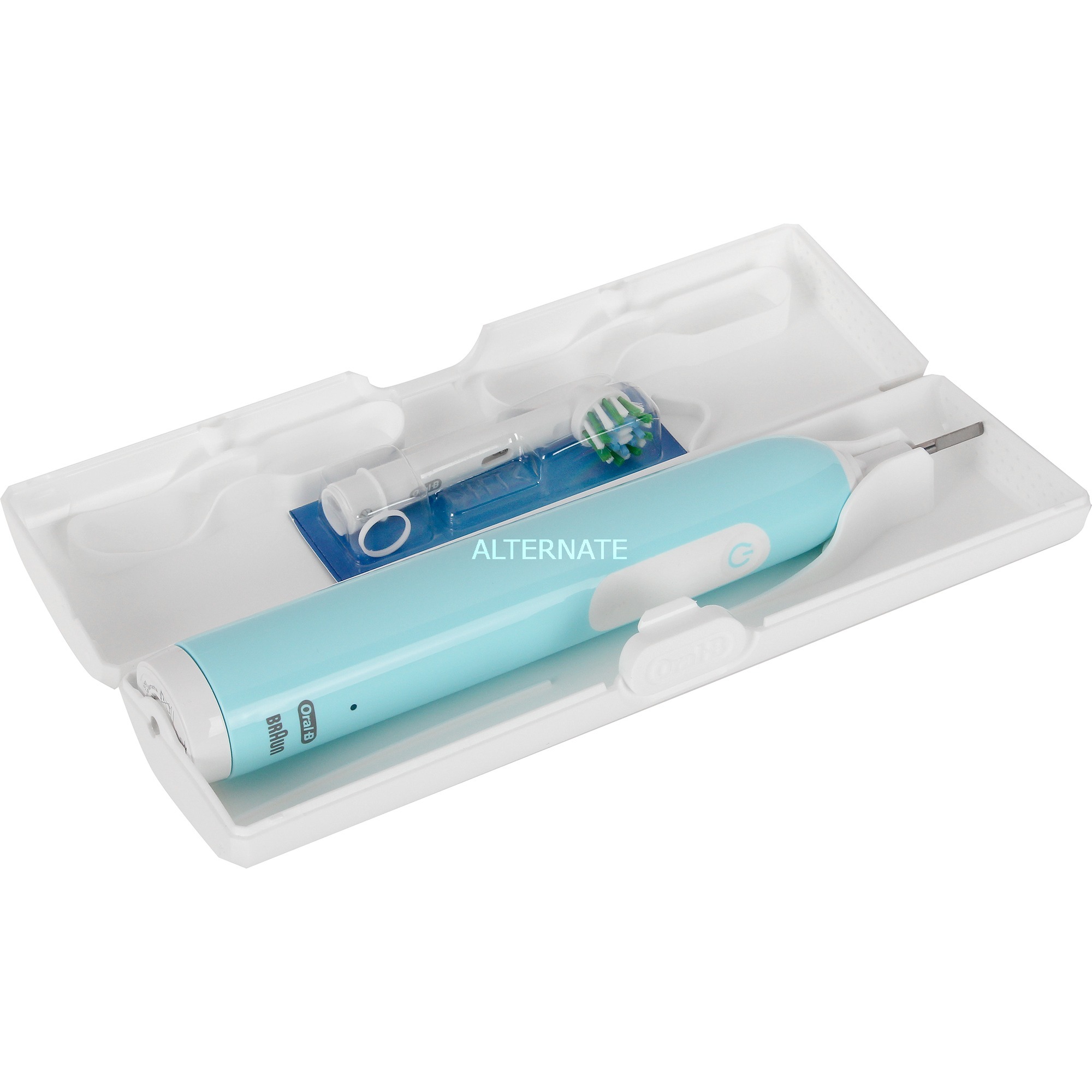 Braun Oral-B Pro 1 Cross Action Caribbean Blue mit Reiseetui, Elektrische Zahnbürste blau