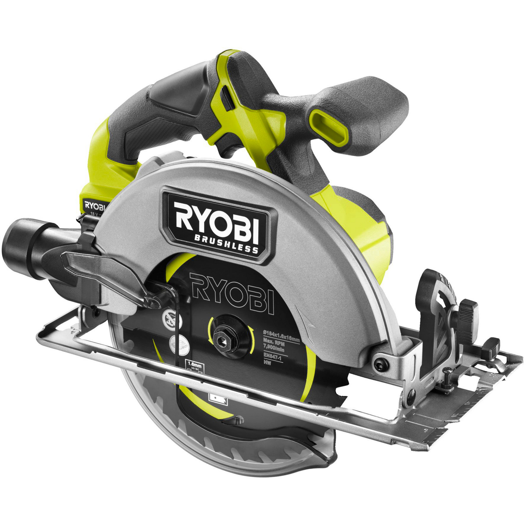 Ryobi ONE+ Brushless Akku-Handkreissäge RCS18BL-0, 18Volt grün/schwarz, ohne Akku und Ladegerät