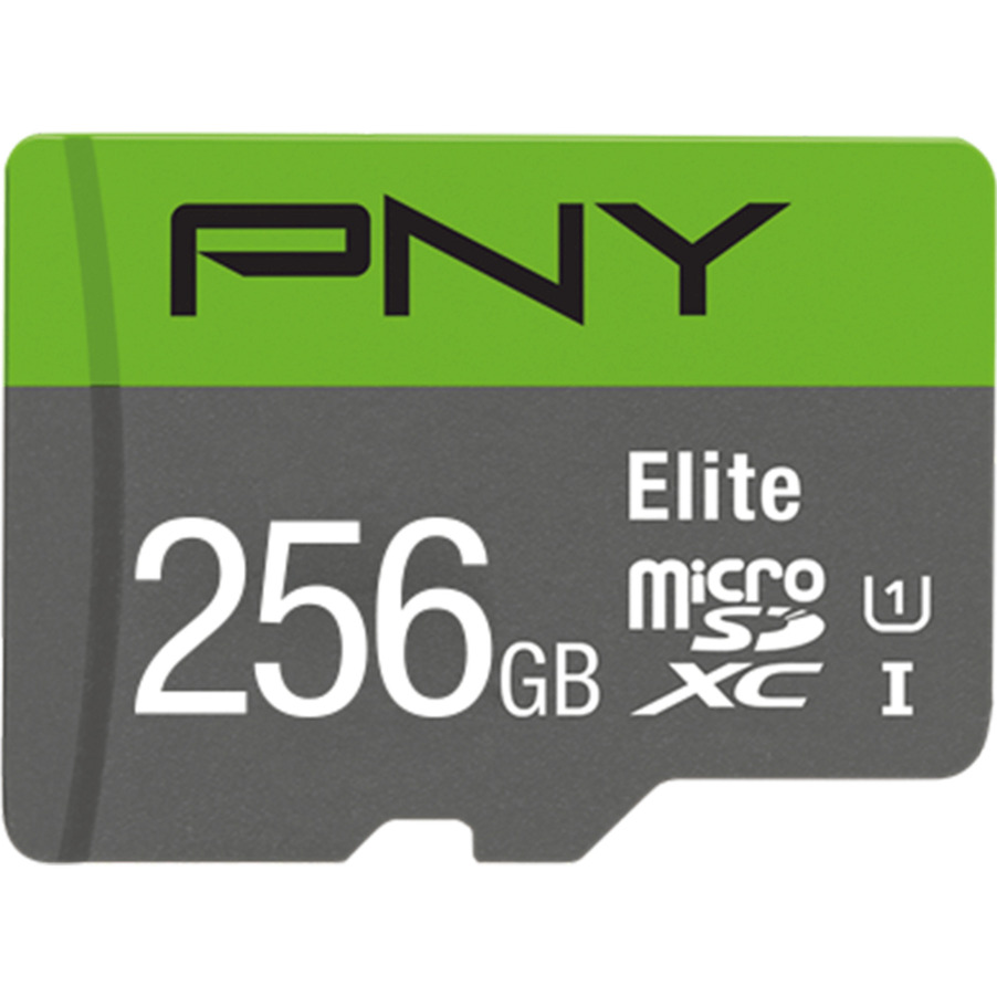 PNY Elite microSD 256 GB, Speicherkarte grau/grün, Class 10, UHS-I