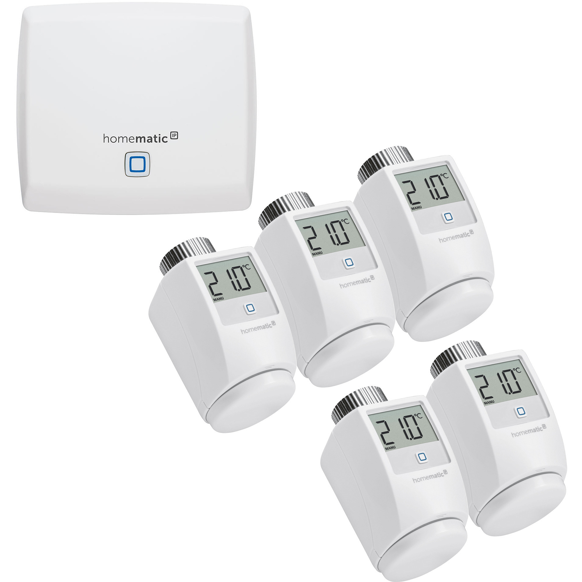 Homematic IP Smart Home Access Point (HMIP-HAP) & 5x Heizkörperthermostate eTRV (HmIP-eTRV-2), Set