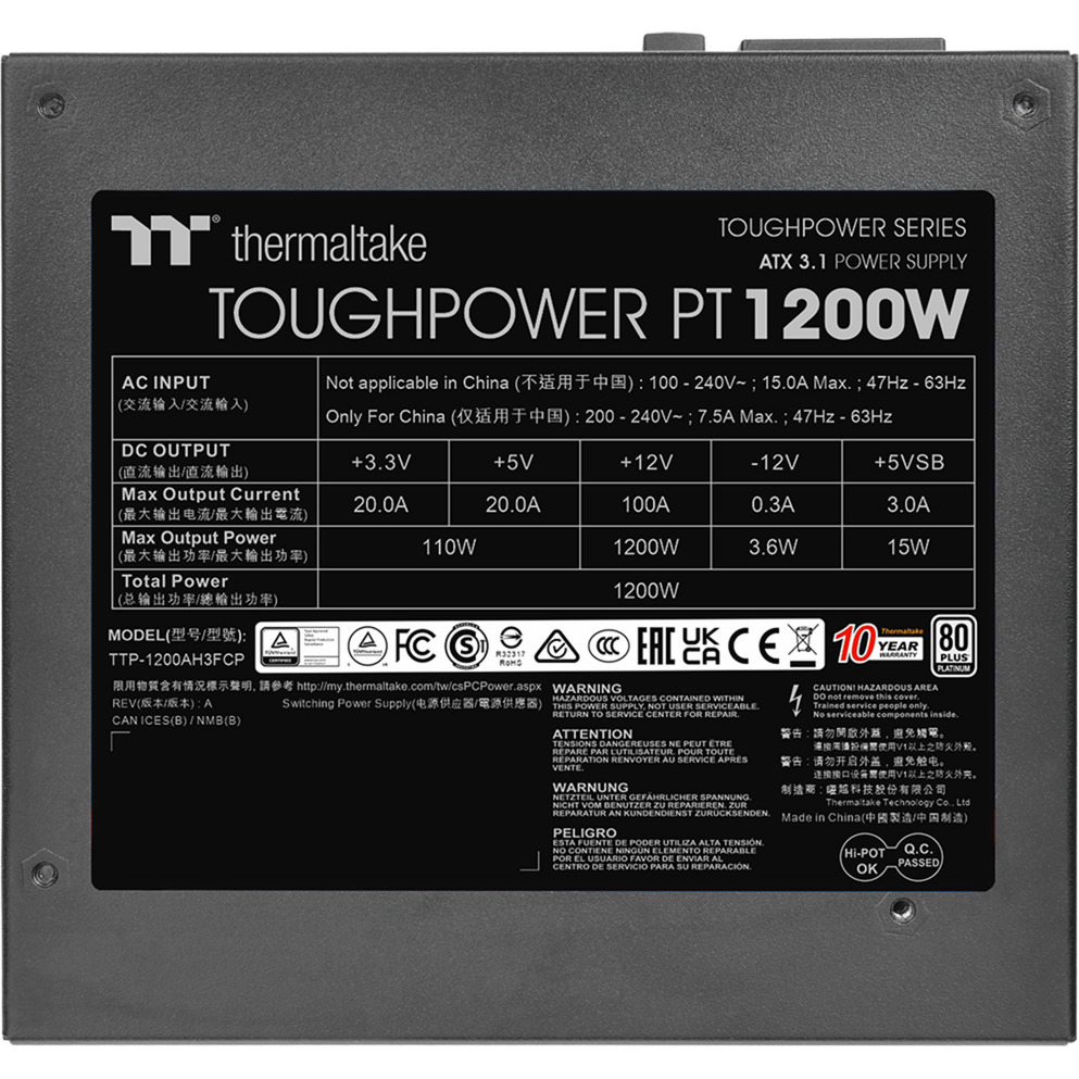 Thermaltake Toughpower PT 1200W, PC-Netzteil 1x 12 Pin High Power GPU, 5x PCIe, Kabelmanagement, 1200 Watt