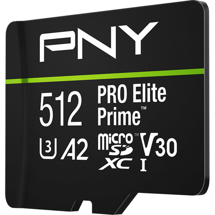 PNY Pro Elite Prime microSD 512 GB, Speicherkarte schwarz/grün, Class 10, U3, V30, A2, SD-Adapter