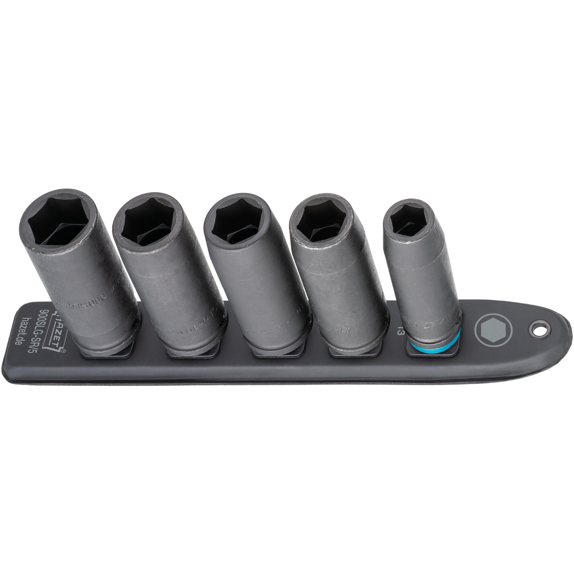 Hazet SmartRail 1/2" Schlag-, Maschinenschrauber-Einsatz-Satz Sechskant, 5-teilig, Steckschlüssel schwarz, SW 13 - SW 24, lang