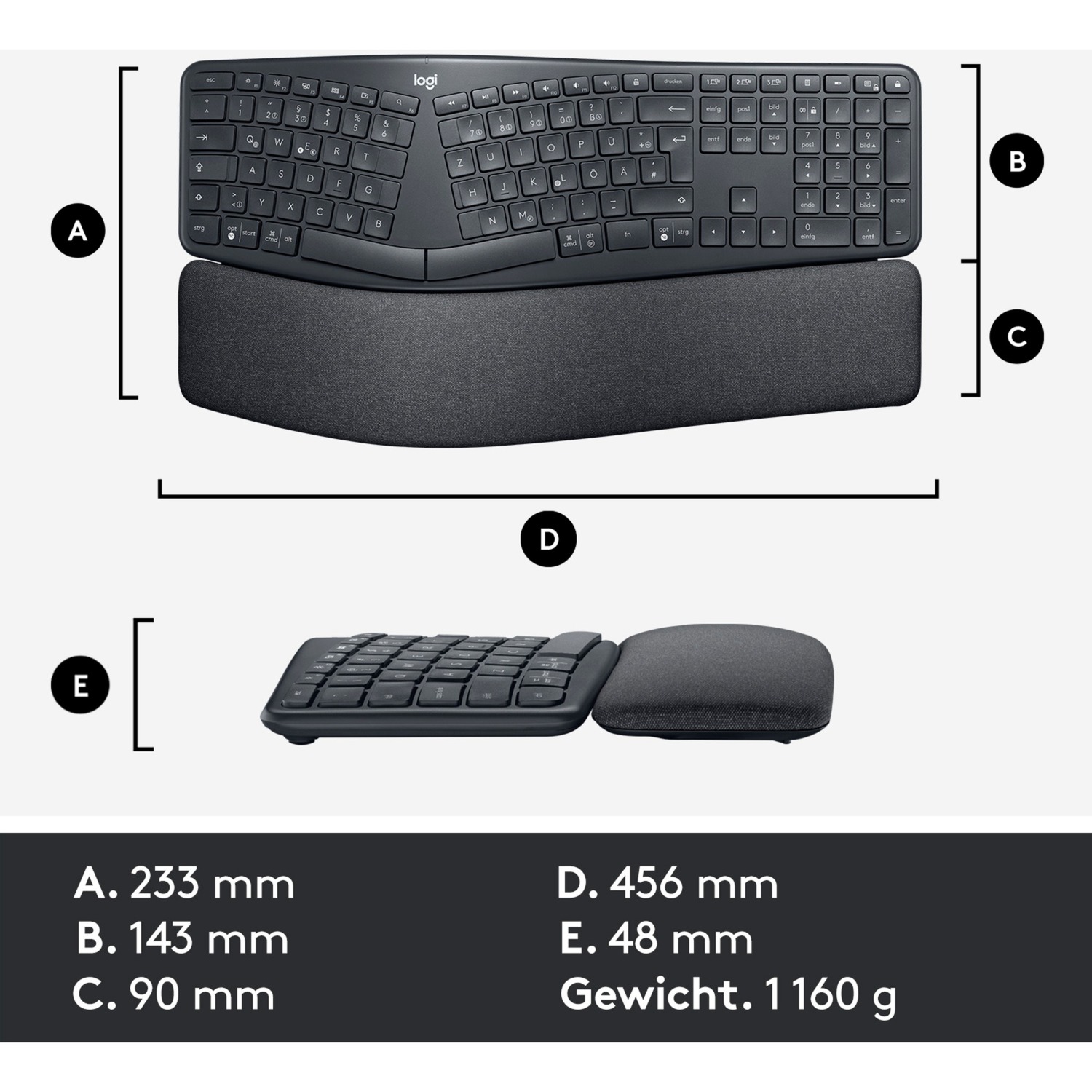 Logitech ERGO K860 Split for Business, Tastatur graphit, DE-Layout