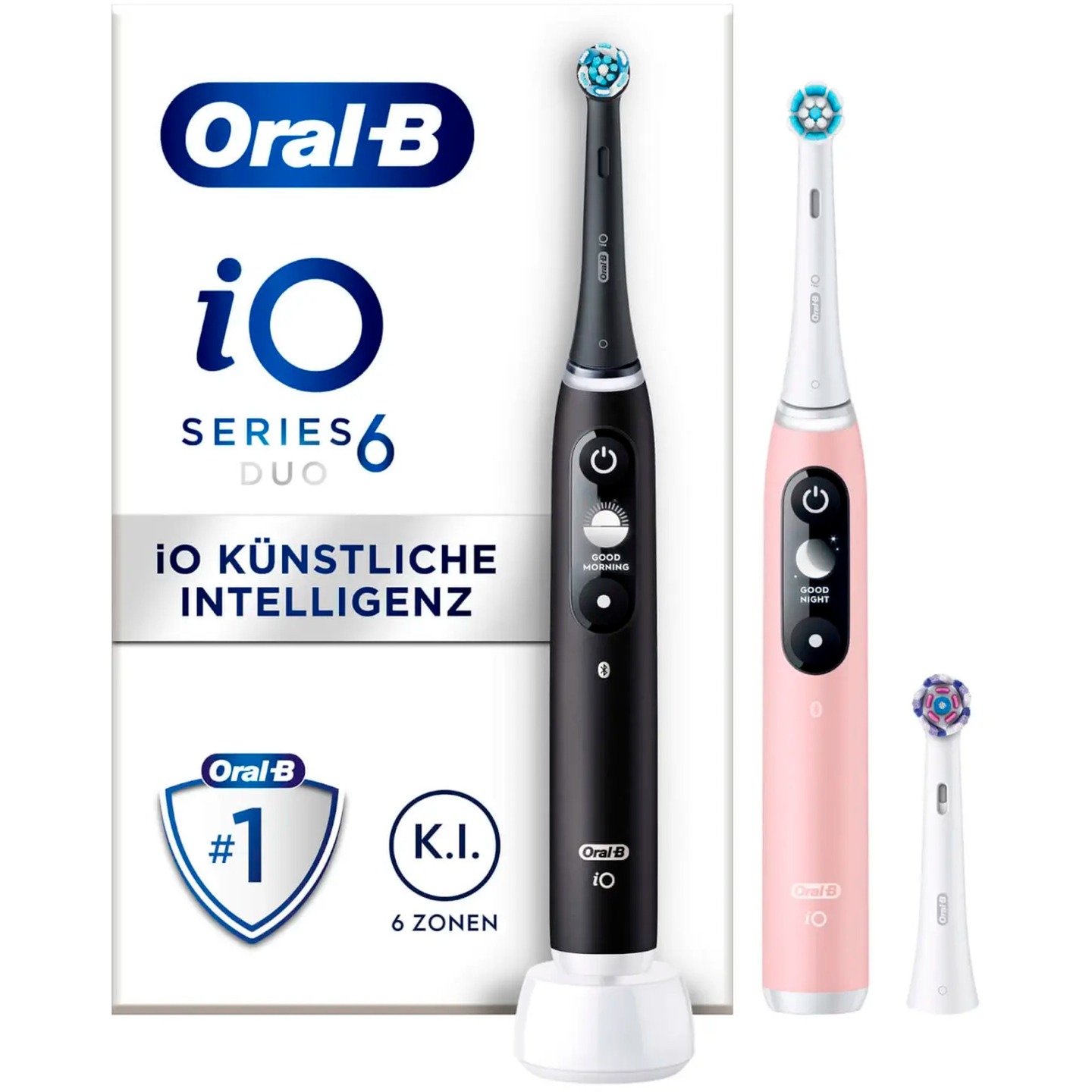 Braun Oral-B iO Series 6 Duo, Elektrische Zahnbürste schwarz/rosa, Black Lava/Pink Sand inkl. 2. Handstück