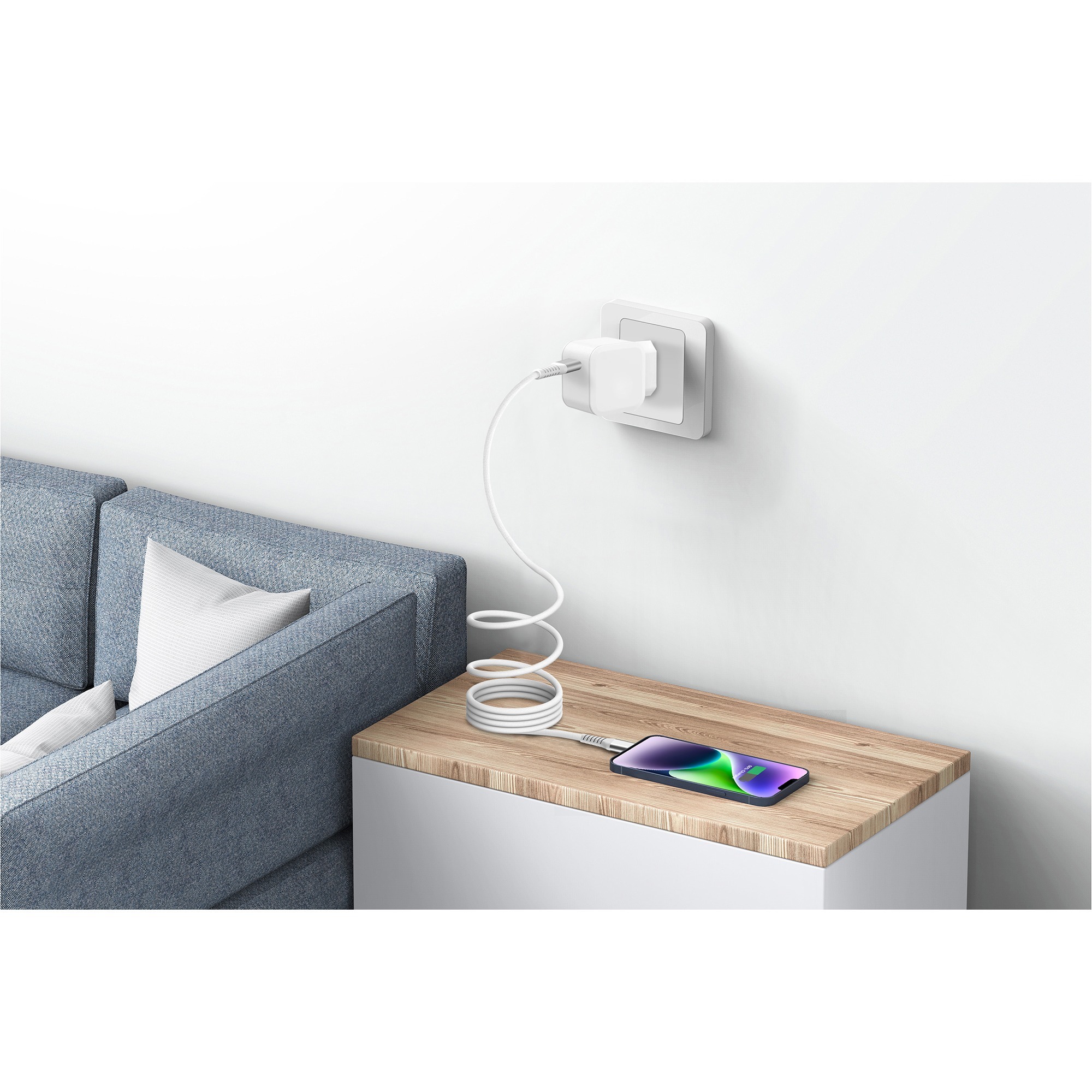 Nevox USB 2.0 Kabel, USB-C Stecker > USB-C Stecker 48V / 5A weiß, 2 Meter, PD 3.1, Laden mit bis zu 240 Watt, magnetisch aufrollbar