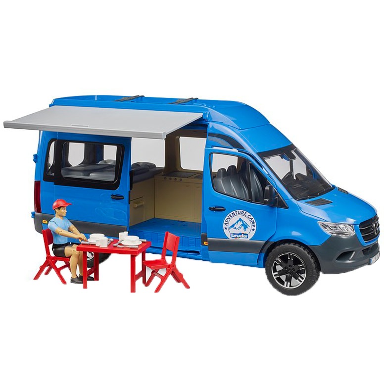 bruder MB Sprinter Camper mit Fahrer, Modellfahrzeug blau