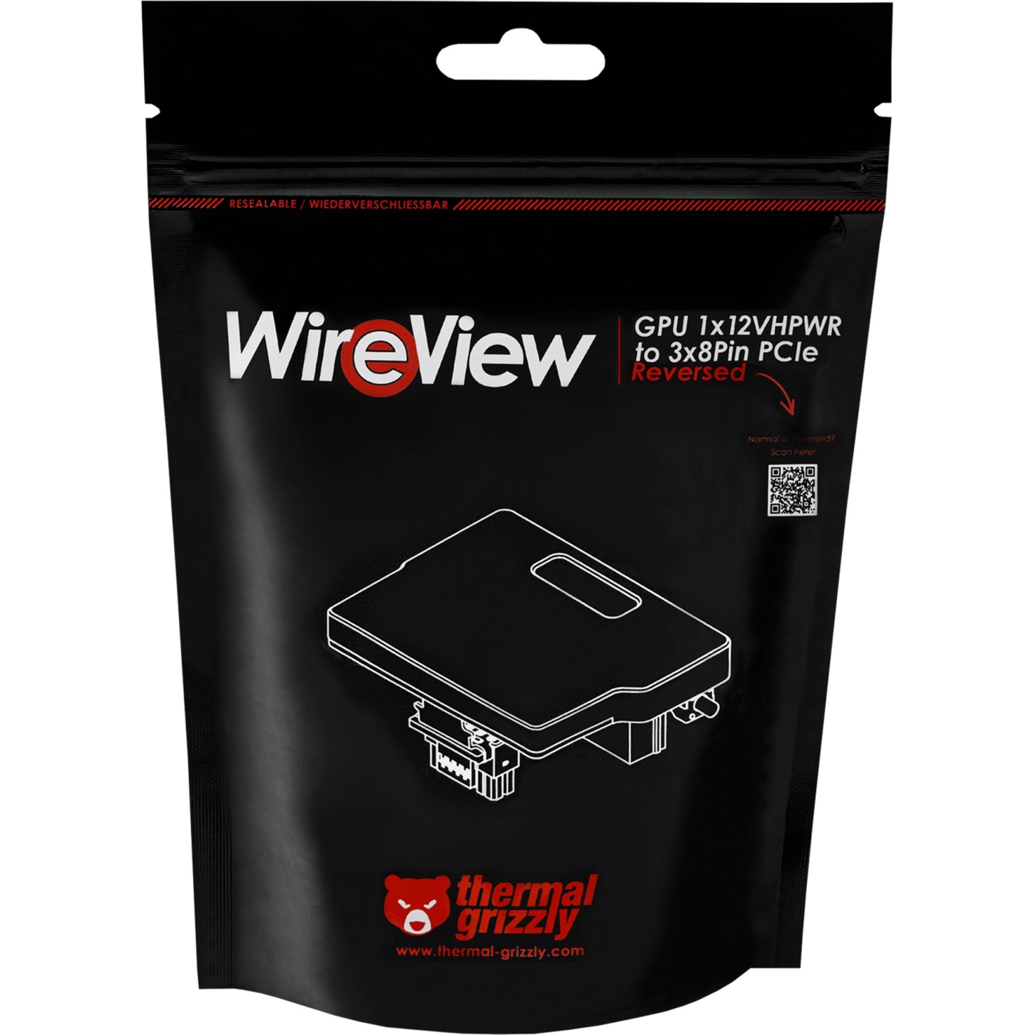 Thermal Grizzly WireView GPU 1x12VHPWR > 3x8Pin PCIe, Reversed, Messgerät schwarz