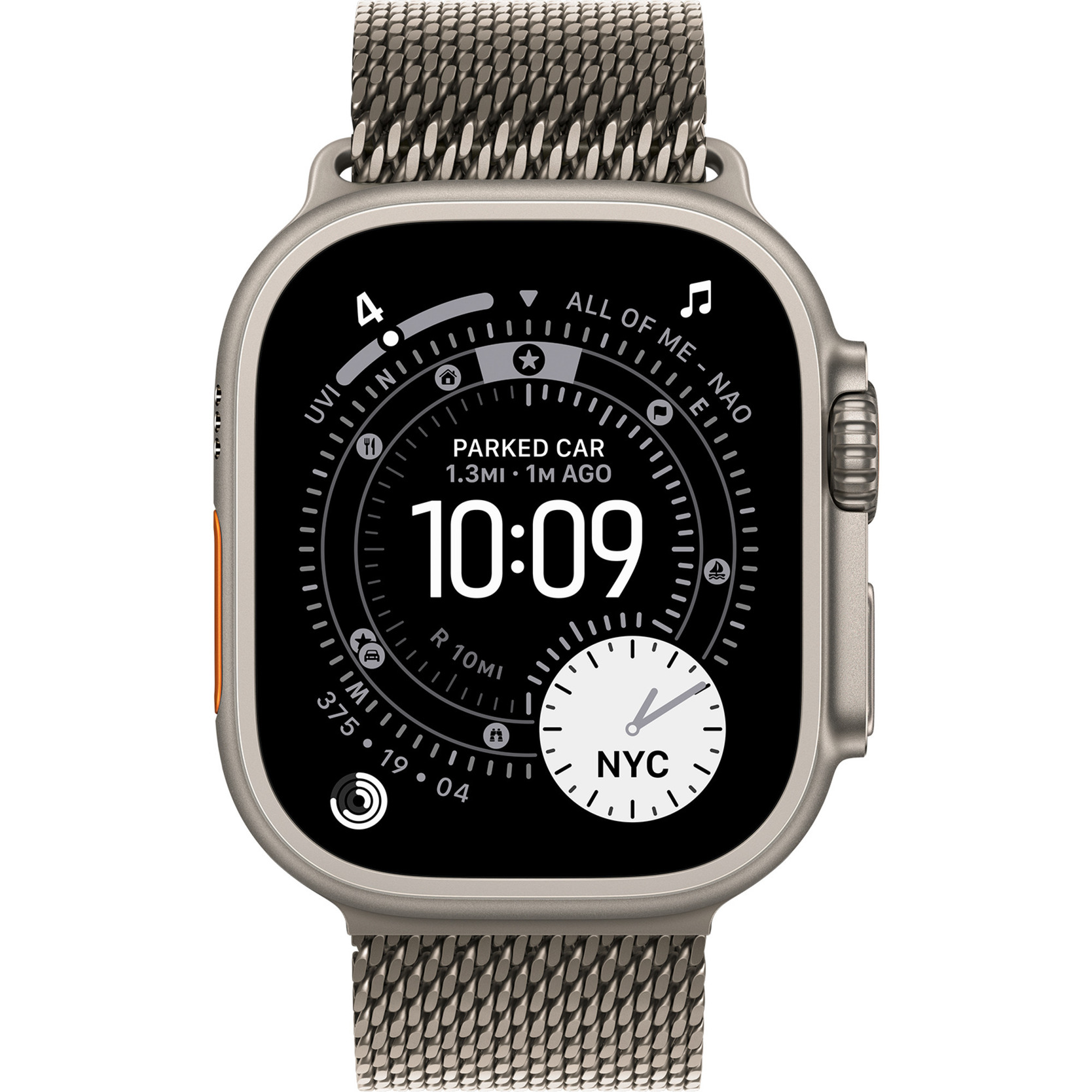 Apple Watch Ultra 3, Smartwatch titan, 49 mm, Milanaise Armband Titan Natur S, Titangehäuse, Cellular